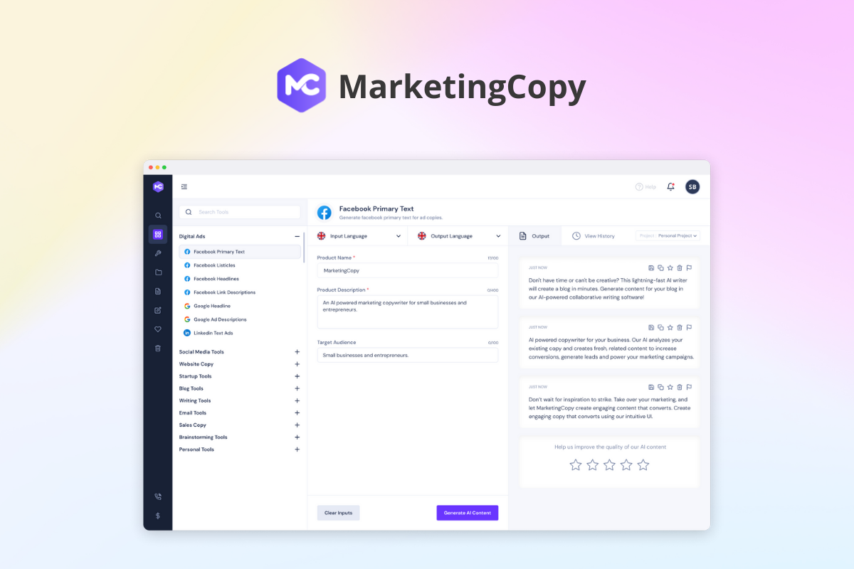 SAAS business for sale-Marketing Copy AI